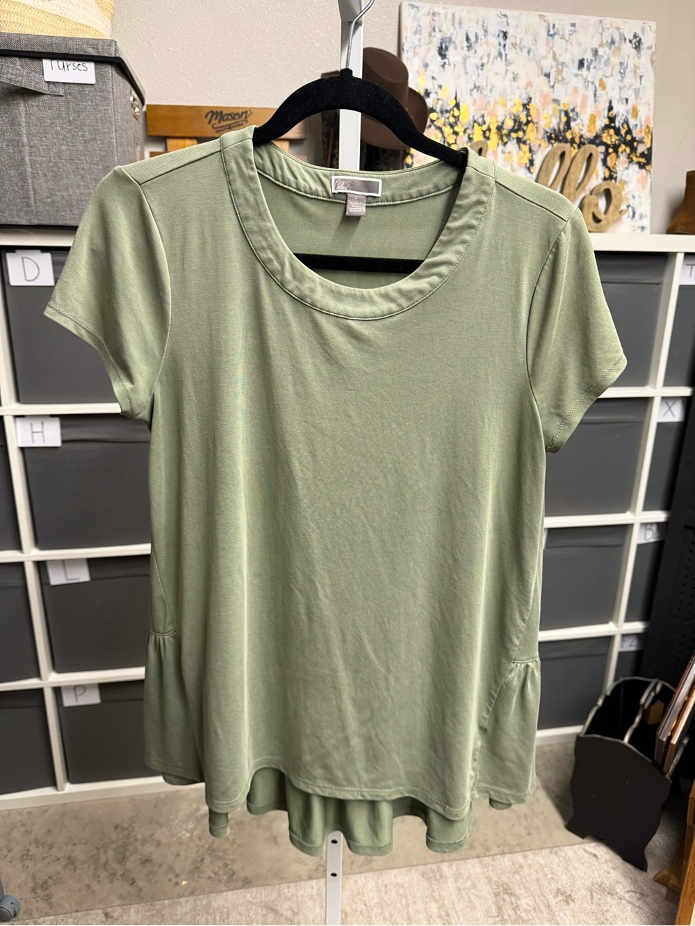Chelsea28 Sage Green Short Sleeve Ruffle Hem Top